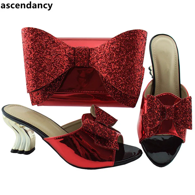 

New Arrival Women Italian African Party Pumps Shoes and Bag Set Decorated with Rhinestone Nigerian Women Shoes and Matching Bags