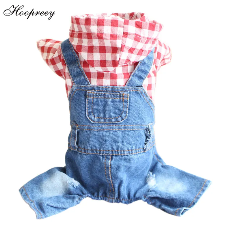 

Denim Plaid Four Legs Pet Clothes for Small Dogs Chihuahua Spring Jumpsuits Dog Clothes Coat Hoodie Supplies for Pets