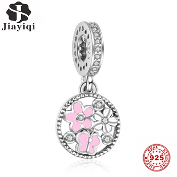 

Jiayiqi Pink Flowers Charms 925 Sterling Silver Pendants DIY Bracelets Necklace For Fine Jewelry Making Handmade Women Gift