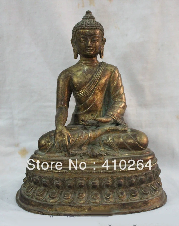 

Shipping 10"Old Tibet Tibetan Bronze 24K Gold Gilt Seat Shakyamuni Amitabha Buddha Statue