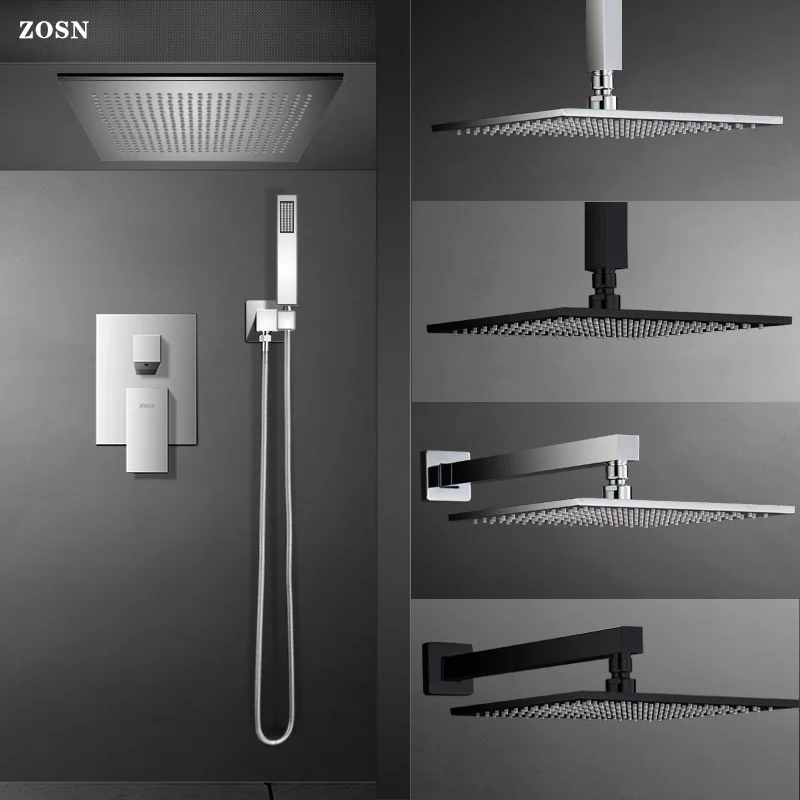 

ZOSN Black Dark Flower Sprinkler Set Household Hidden Embedded Wall Hidden Ceiling Curtain Cold and Hot Shower
