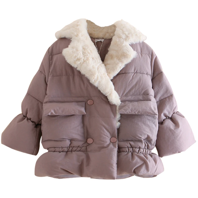 

Baby fur collar cotton suit 2018 winter suit new girl-child dress children plus velvet thick jacket wt-8077