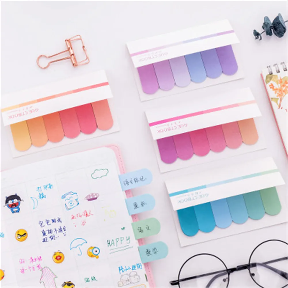 Creative six color gradient post-it notes Office learning Stationery Message Memo Notes N Times Stickers Color Notes Book