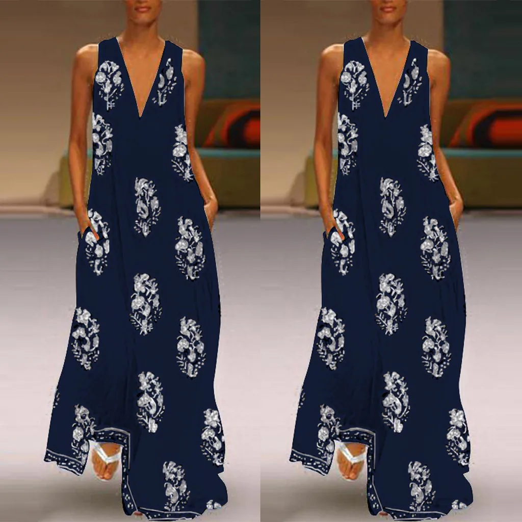 Женское пляжное платье с цветочным принтом Boho vestidos largos винтажное сарафан длинным