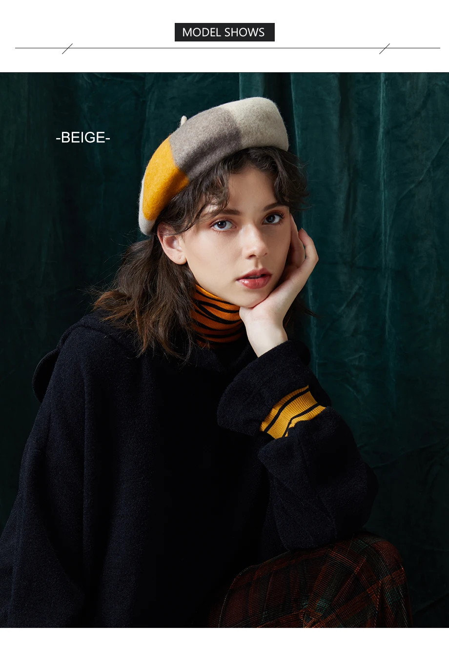 Winter Beret Female 2018 New 100% Cashmere Hats For Women Flat Cap Wool Knit Hats Lady Three-color Patchwork Berets Painter Hat  (5)