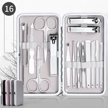 16 шт. профессиональные наборы зажимов для ногтей из нержавеющей стали маникюрный педикюр набор инструментов для ухода за ногтями с футляром серповидные Ножницы Набор для декора ногтей