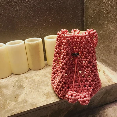 Pink Сумки-мешки с бусинами Модные женские вечерние сумки розовые прозрачные женские сумки через плечо тканевые женские сумки - Цвет: Pink