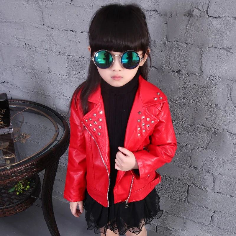 2015 New Fashion PU baby girl Leather Jacket kid boy Coat Slim Biker