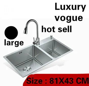Cheap Free Shipping Apartment Large Kitchen Manual Sink Double Groove Do The Dishes 304 Stainless Steel Standard Hot Sell 810x430 MM
