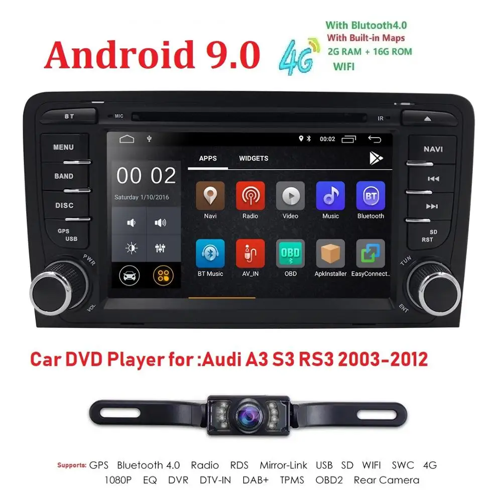2Din 7 &quot1024x600 четырехъядерный 2 ГБ/16 ГБ/32 ГБ Android 9 0 PC Автомобильный DVD GPS для Audi A3 S3 2003