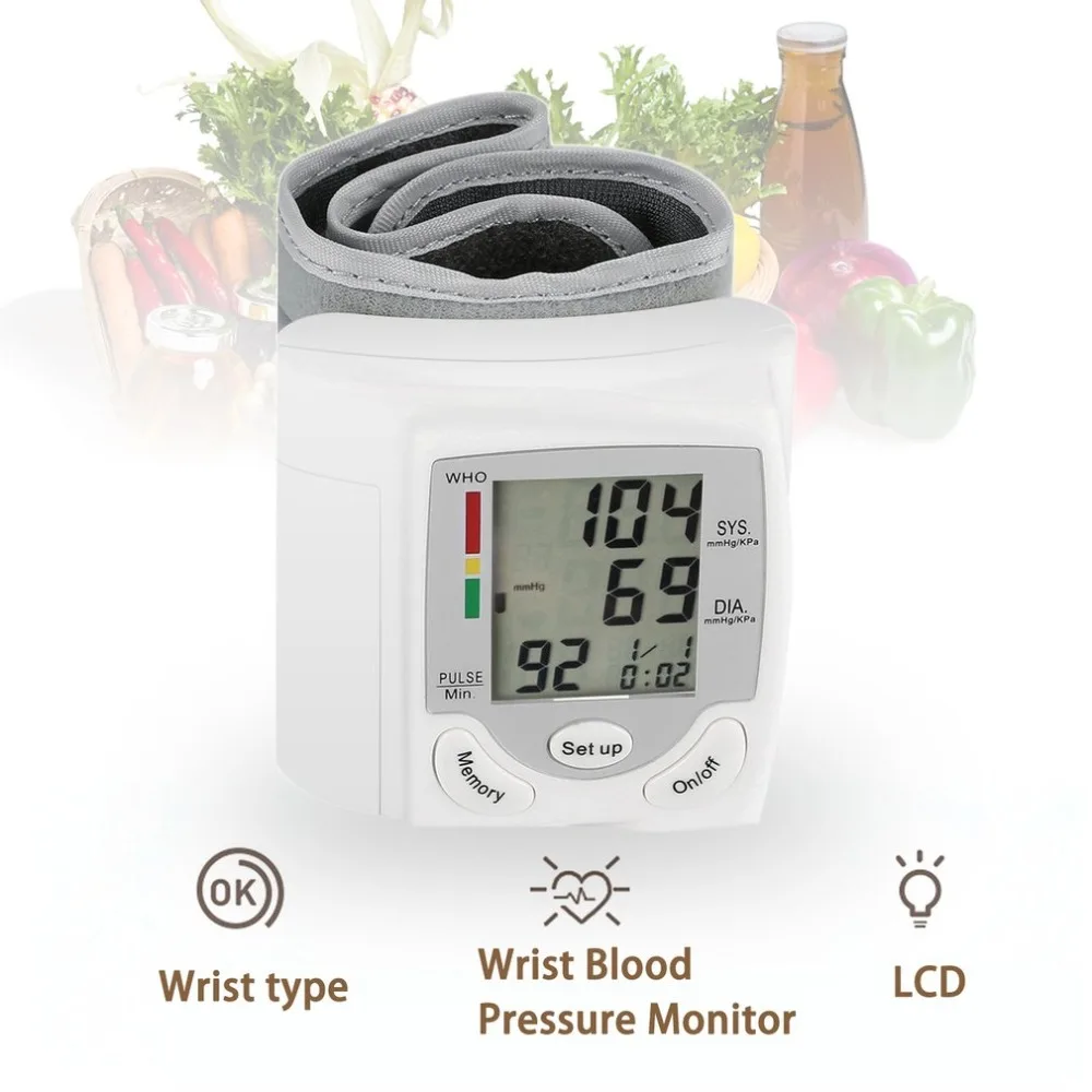 Automatic Digital LCD Display Wrist Blood Pressure Monitor Heart Beat Rate Pulse Meter Measure White Convenient 2