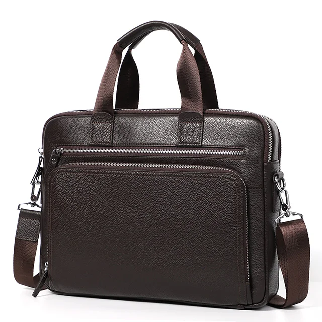 Большой мужской портфель из натуральной кожи, мужской портфель, 14 дюймов, сумка для ноутбука, сумка для бизнеса, сумки через плечо, портфель, мужская сумка - Цвет: coffee