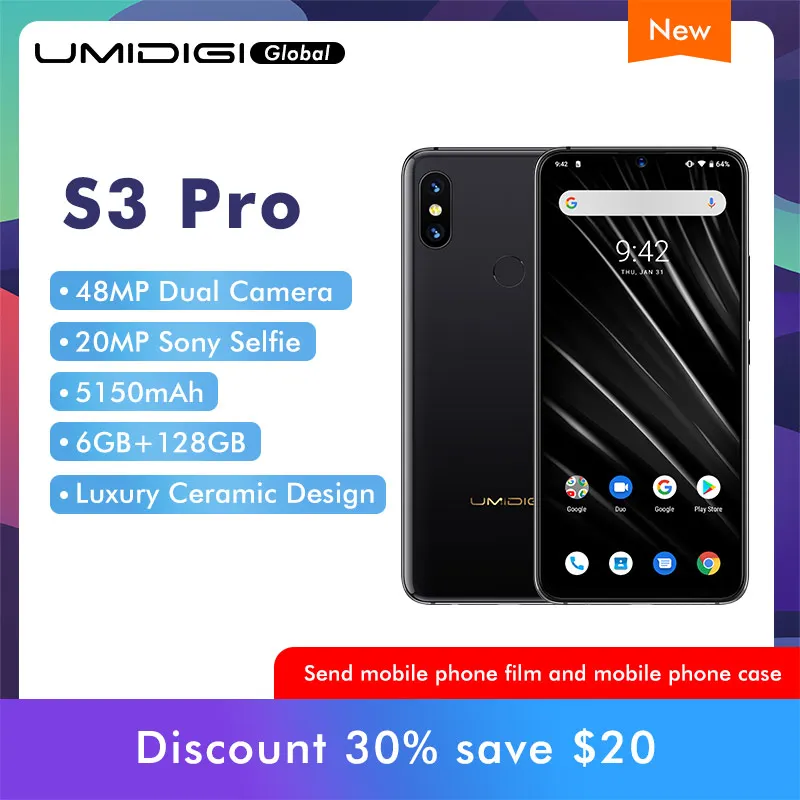 UMIDIGI S3 PRO ceramic 6 ГБ 128 Helio P70 3 &quotFHD + 48MP AI двойная задняя камера s 20MP селфи Android 9 0 5150 мАч