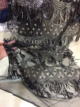 

embroidery African tulle lace French net fabric with sequins L-43012 Popular embrodery lace fabric for nice dress