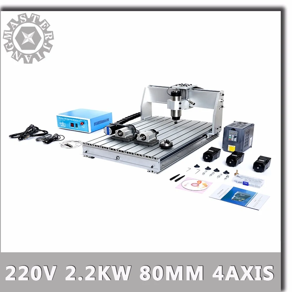 4 оси 220 В 2 кВт 80 мм шпиндель воздушного охлаждения HY VFD 6040T CNC машина 2200 Вт с