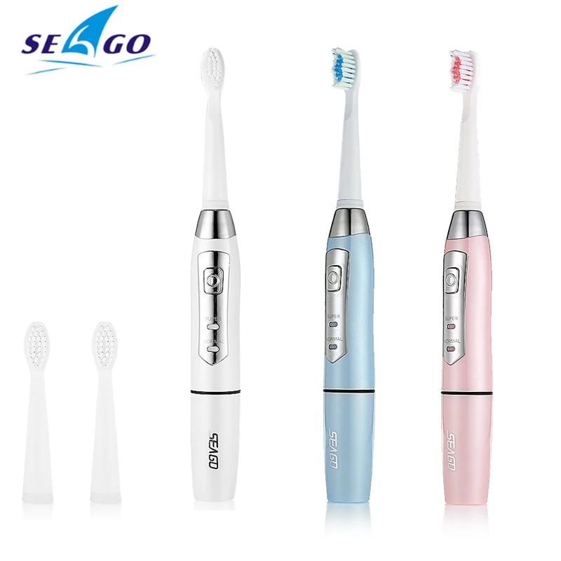 SEAGO E1 Sonic зубная щётка-электрические Зубная щётка 2 режимов чистки Батарея Управление IPX7 Водонепроницаемый с 3 Зубная щётка головки для Уход