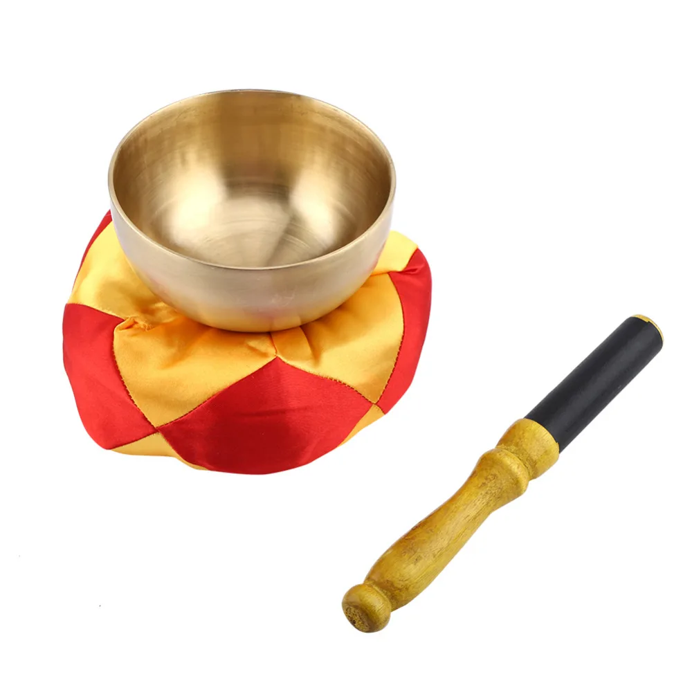 

1 Set Tibetan Buddhism Meditation Brass Singing Bowl Stick with Cushion Craft