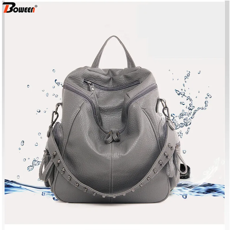 

fashion rivet soft pu leather Backpack women bag high quality large back pack ladies Casual back bag bagpack 2019 spring new