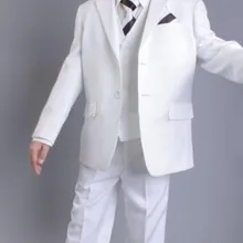 Новое поступление, Белый детский смокинг из Германии на двух пуговицах, деловые костюмы для начальной школы костюмы для выпускного вечера для мальчиков(куртка+ штаны+ жилет+ галстук) K: 690
