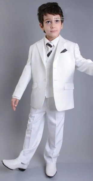 

New Arrival Two Button White Kids Tuxedos Handsome Primary Scholar Business Suits Boy Prom Suits (Jacket+Pants+Vest+Tie) K:690