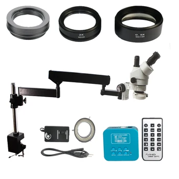 

3.5X-90X Continous Zoom SMT Phone simul-focal Trinocular Articulating Arm Clamp Stereo Microscope 20MP HDMI microscopio camera
