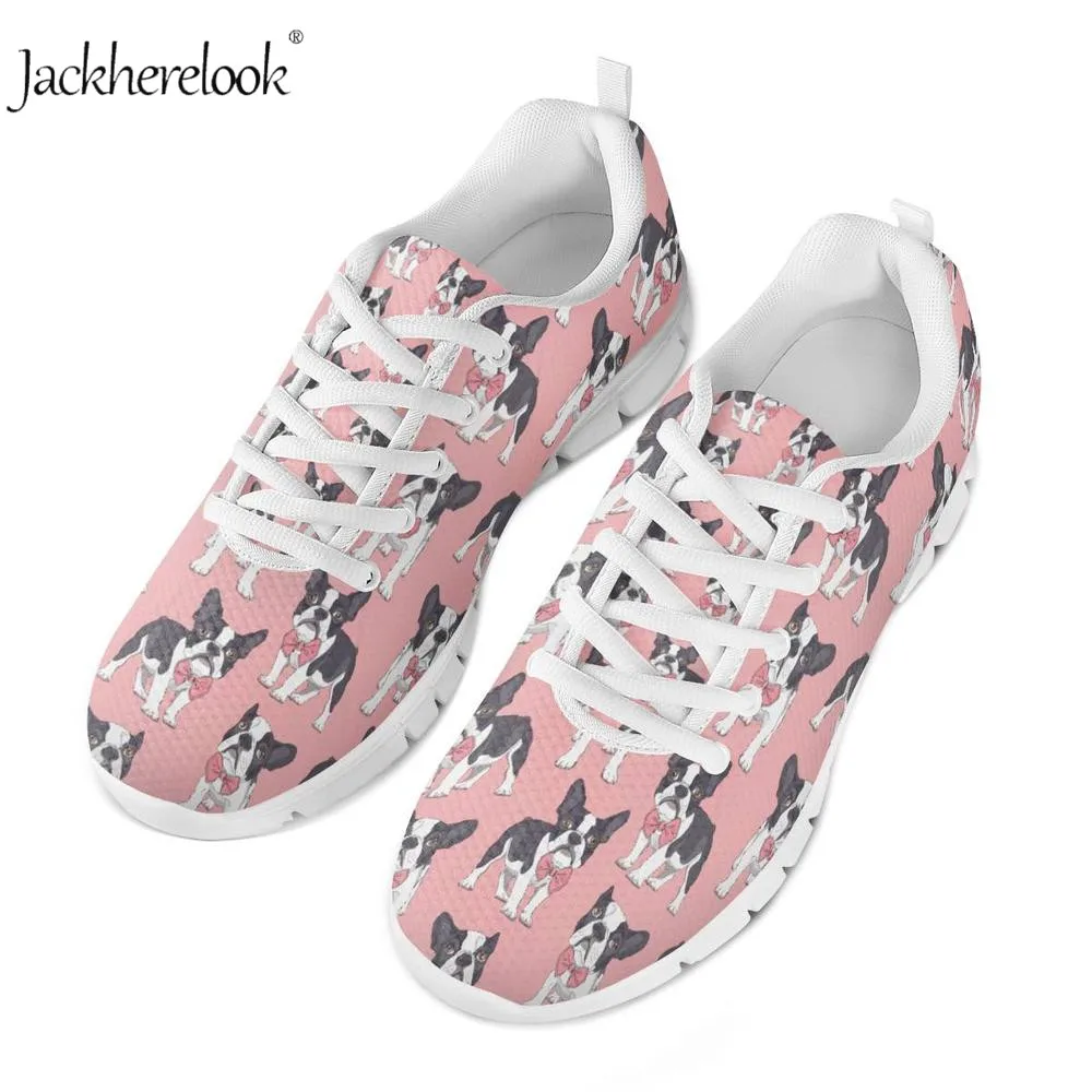 

Jackherelook 2019 Fashion Women Breathable Pink Mesh Sneakers Plus Size 35-46 Cute Bulldog Print Female Casual Vulcanized Shoes