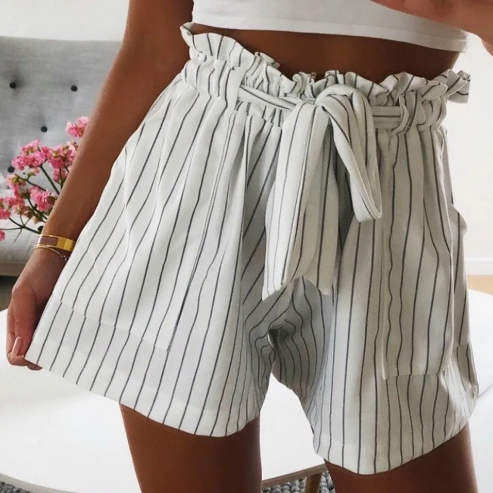 Stripe Shorts Women Lace High Waist Shorts Cool Short Pants Women Summer Shorts short femme été korte broek dames szorty damskie