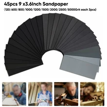 Grinding Crafts Wood Metal Sandpaper Black Accessories Sheets 9''x3.6'' Polishing 45 pcs 120-3000 Grit Sanding