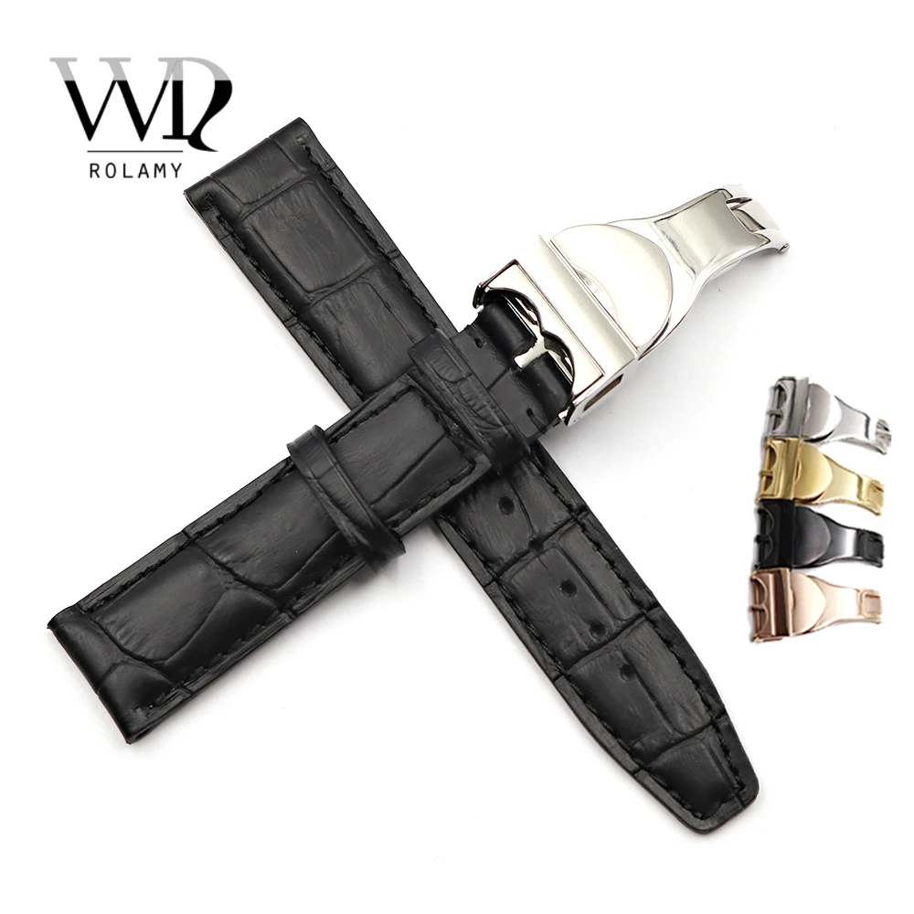 

Rolamy Watch Band 20 21 22mm Brown Black Genuine Leather Replacement Wrist Watchband Strap Belt Loops Bracelets For IWC Tudor