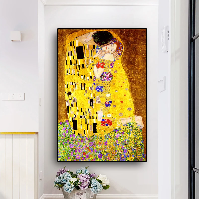 Gustav Klimt поцелуй репродукции Рисунок Картина маслом на холсте искусство скандинавские плакаты и печать, Картина Настенная для гостиной