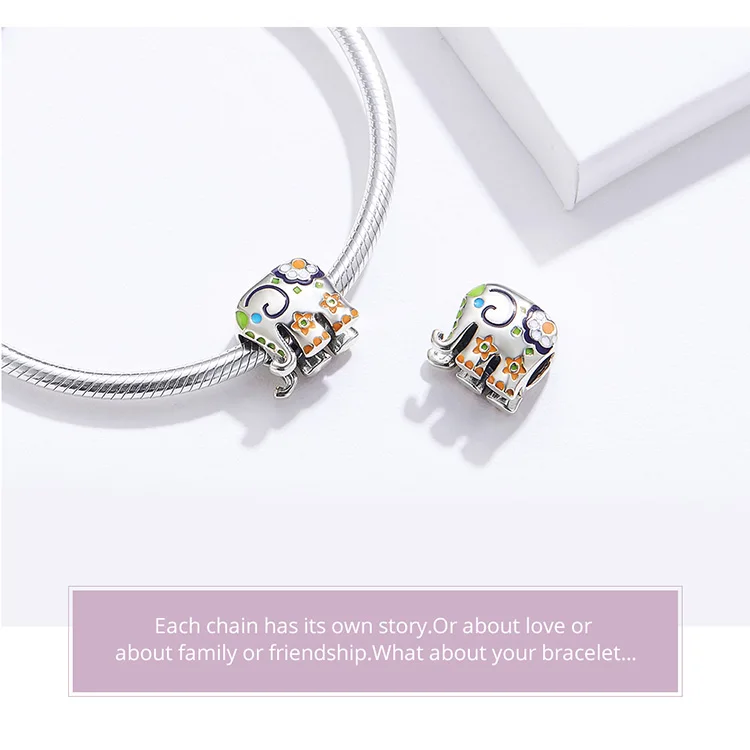 WOSTU 925 Sterling Silver Colorful Happy Elephant Beads Enamel Charms Fit Original Bracelet Pendant Fashion Jewelry Gift FNC095