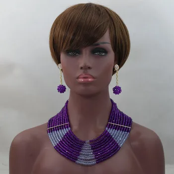

Opaque Purple Crystal Bridal Jewelry Sets Nigerian Wedding African Beads Jewelry Set Women Necklace Set Free Shipping ABL441