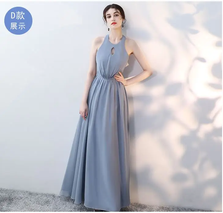 Vestido boda mujer invitada, новинка, шифоновое платье подружки невесты в 5 стилях, розовое, пыльное, голубое, длинное, brautjungfernkleid, недорогое, sukienki - Цвет: dusty blue