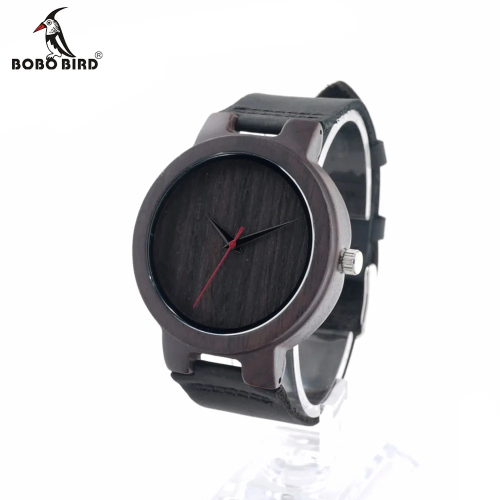 BOBO BIRD Men's Ebony Wood Design Watches With Real Leather Quartz Watch for Men Brand Luxury Wooden Bamboo Wrist Watch