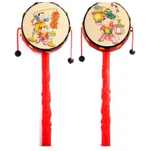 Традиционный счастливый погремушка детский поясной барабанщик погремушка реквизит год мультфильм детский ручной бубен палка