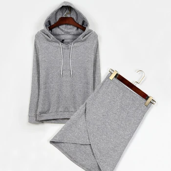

Europe and America Women Sets 2020 new arrive full sleeve with hooded solid speed to sell irregular skirt and coats 9094