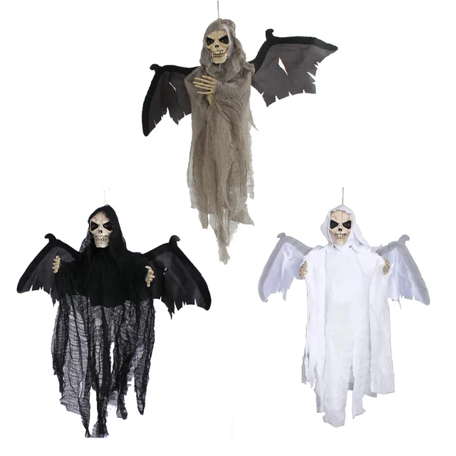animated flying hanging ghost with red eyes scary sound and moving for halloween decorations
