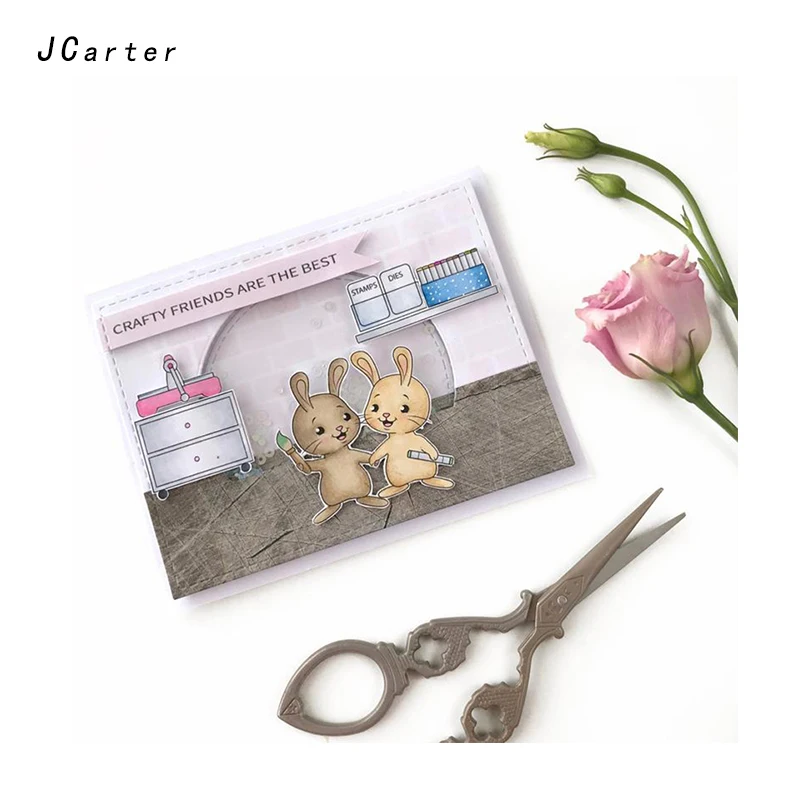 

JC Rubber Stamps and Metal Cutting Dies Scrapbooking Craft Rabbit Furniture Die Cut Clear Stamps Stencil Card Making Decor Album