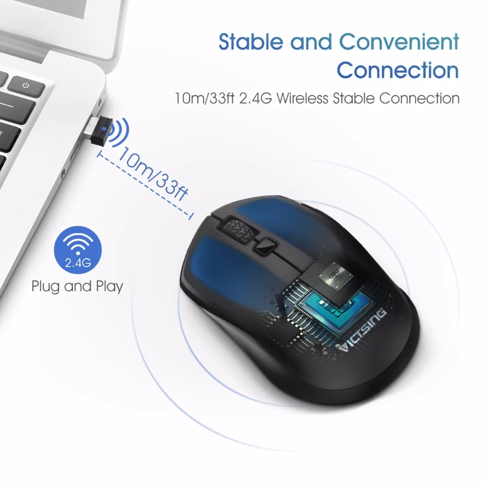 VicTsing 2 4G Беспроводная игровая мышь большой полноразмерный эргономичная