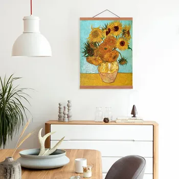 

Van Gogh Yellow Sunflower Wooden Framed Canvas Oil Paintings Floral Vase Living Room Wall Art Pictures Home Decor Posters Scroll