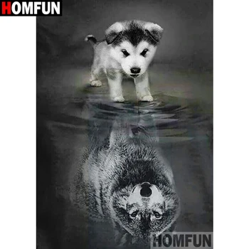 

HOMFUN DIY 5D Diamond Painting "Dog wolf animal" Full Diamond Embroidery Sale Picture Of Rhinestones For Festival Gifts A16931