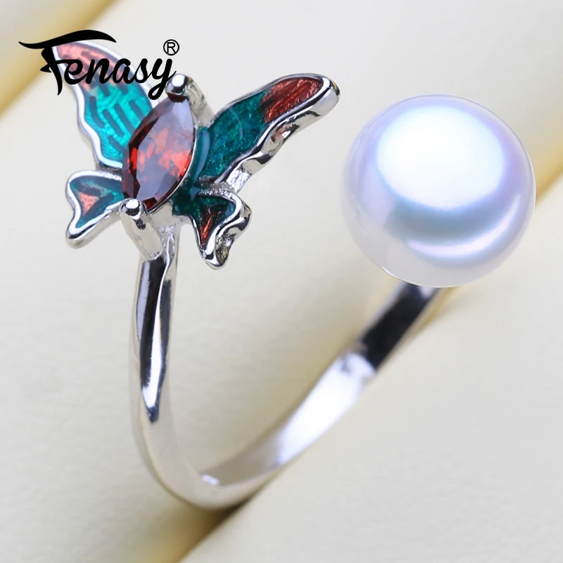

FENASY Pearl jewelry rings for women butterfly natural freshwater pearl female ring Fine Jewelry brand jewelry with ring box