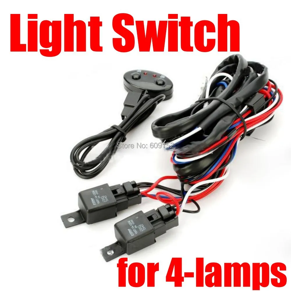 

4-ways 12v 260w 40A led bar Work Spot light Offroad headlights Quad lamp Switch Relay harness wiring cable Dual fuse/Relay