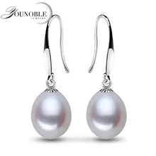 Real natural pearl earrings for women 925 silver white freshwater pearl drop earring