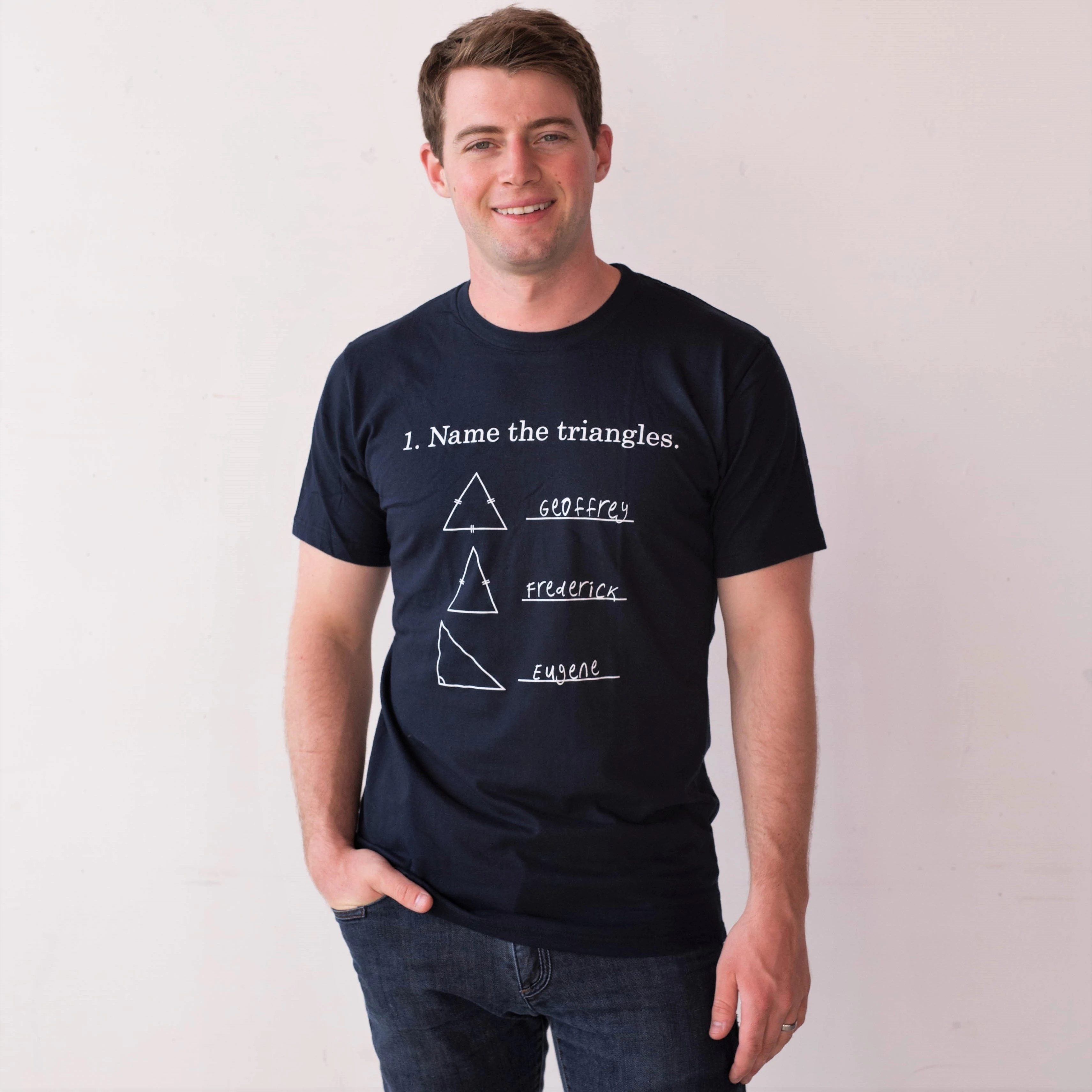 Name the Triangles T Shirt (Men's, Women's, Youth sizes; Navy)