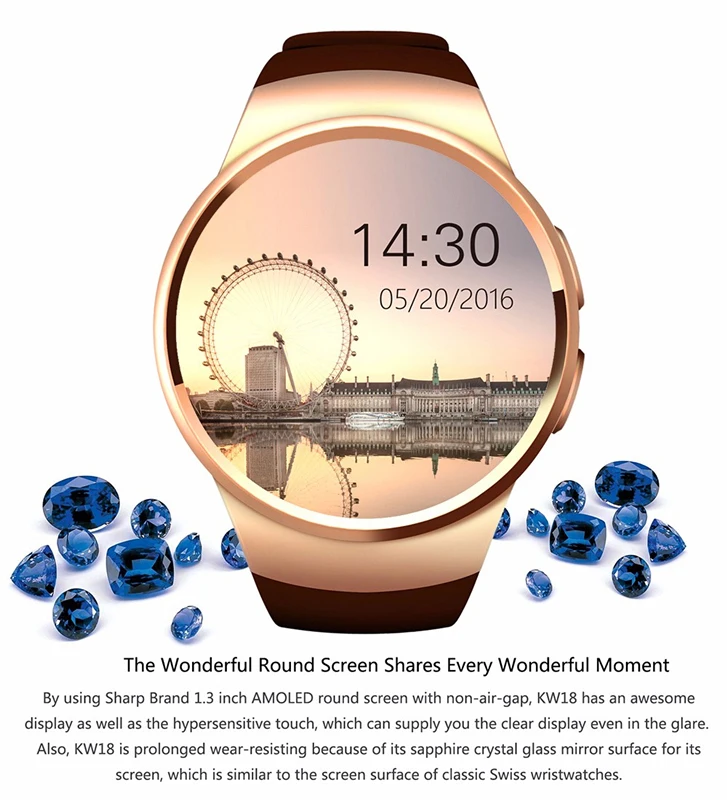 

KW18 Mtk2520 Smartwatch Bluetooth Support SIM TF Card Heart Rate Monitor Smart Watch Touch Screen Smartwatch for apple Android