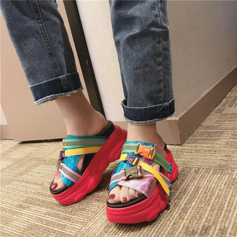 

Platform Slippers Women Summer Casual Slippers Ladies Wedge Heels Shoes Woman Thick Sole Beach Shoes Colorful Outside Slildes
