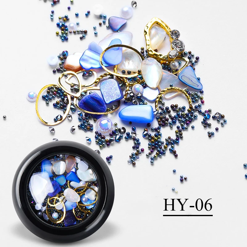 1 коробка океанский шторм 3D камни для ногтей Красочные Стразы для маникюра бриллианты Хрустальный песок оболочка металлик украшения для ногтей - Цвет: HHS03725