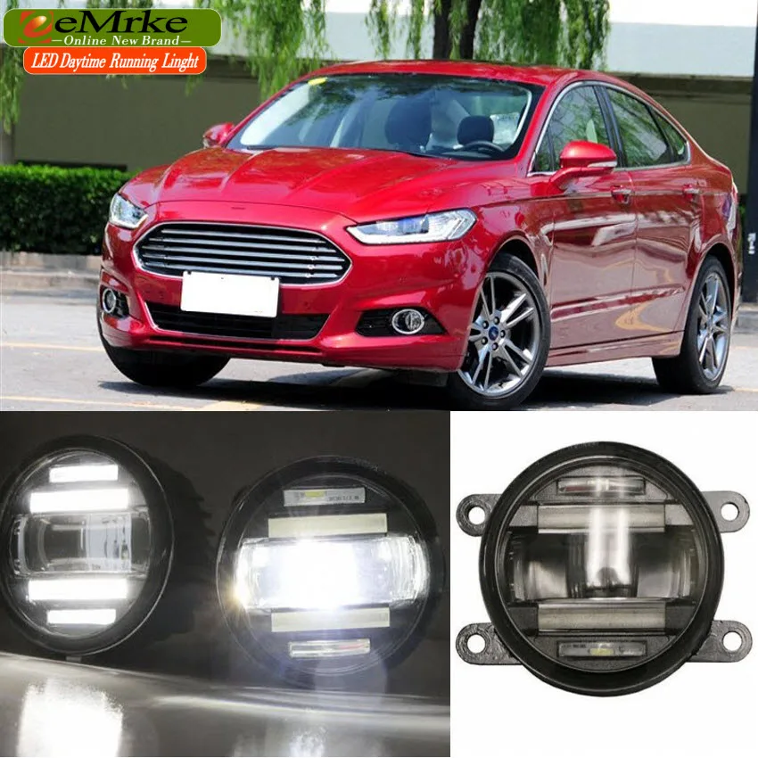 eeMrke Car Styling For Ford Fusion Mondeo 2013 2014 2015 2016 2 in 1 LED Fog Light Lamp DRL With Lens Daytime Running Lights