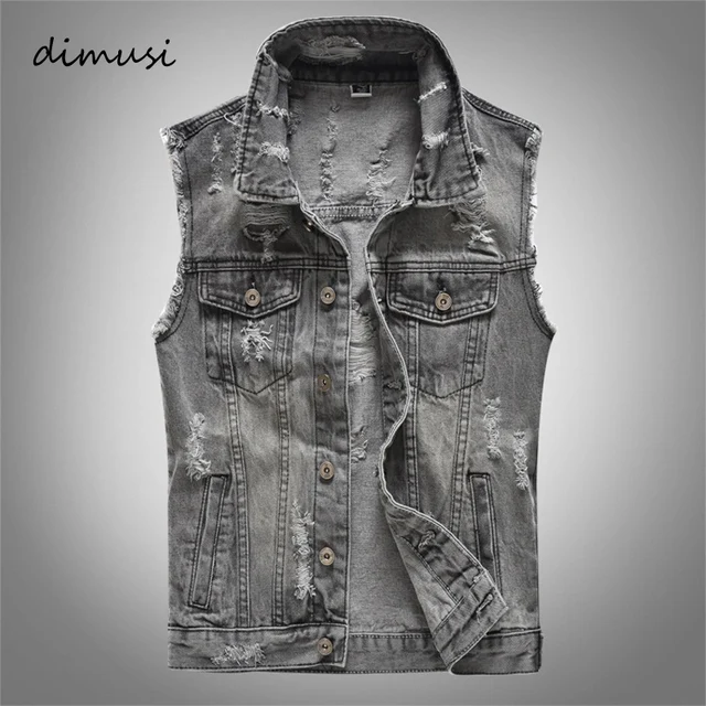 Мужской джинсовый жилет DIMUSI, демисезонный винтажный дизайнерский жилет, куртка без рукавов, рваные джинсовые жилеты, размеры 5XL 1
